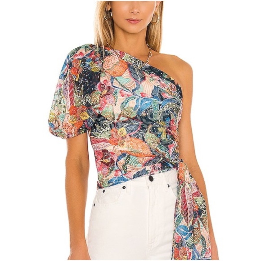 Amanda Uprichard Bexley one shoulder blouse in Seville